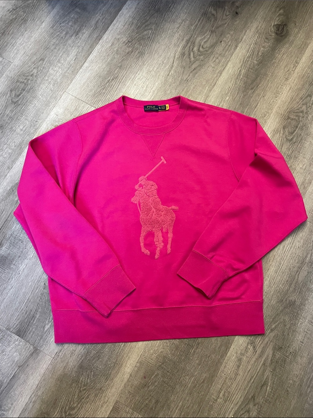 Polo by Ralph Lauren women’s Bright Pink Embroidered Polo Player Crewneck Sweate